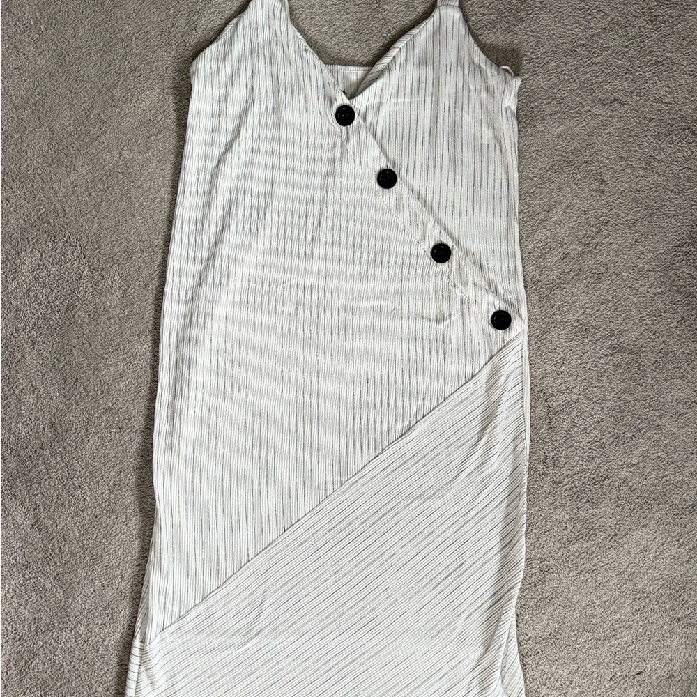 Zara Striped Sleeveless Dress with Button Detail